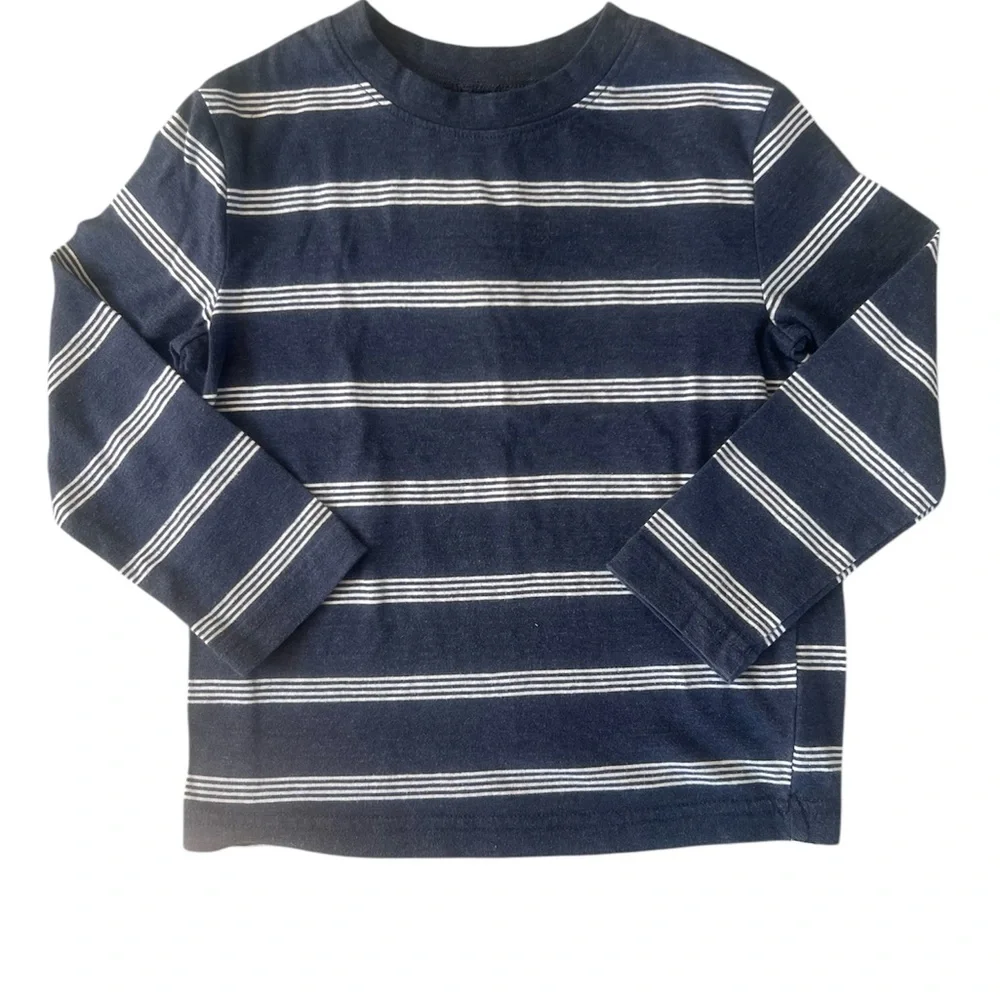 Jumping Beans Navy Blue and White Striped Long Sleeve Essential Tee | 4T